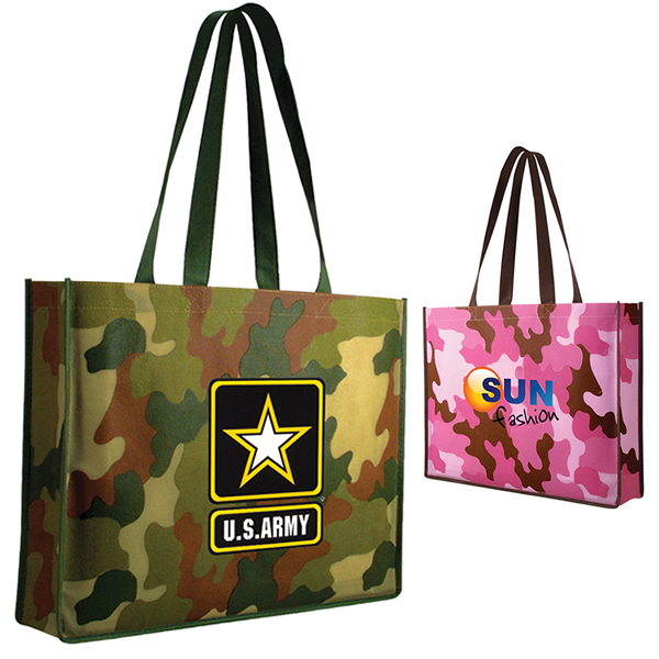 Promotional Non-Woven Camo Tote Bag Full Color Digital