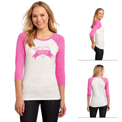 District DT228 Junior Ladies' 50/50 3/4-Sleeve Raglan Tee Customized District DT228 Junior Ladies' 50/50 3/4-Sleeve Raglan Tee