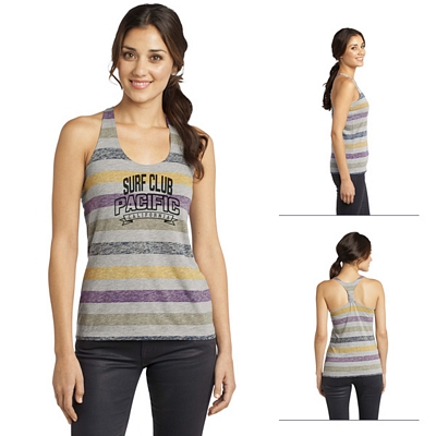 District DT229 Junior Ladies' Reverse Striped Scrunched Back Tank Customized District DT229 Junior Ladies' Reverse Striped Scrunched Back Tank