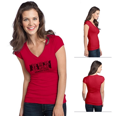 District DT247 Junior Ladies' Cotton/Spandex Banded V-Neck Tee Customized District DT247 Junior Ladies' Cotton/Spandex Banded V-Neck Tee
