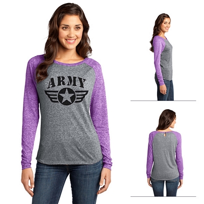 District DT262 Junior Ladies' Microburn Long Sleeve Raglan Tee Customized District DT262 Junior Ladies' Microburn Long Sleeve Raglan Tee