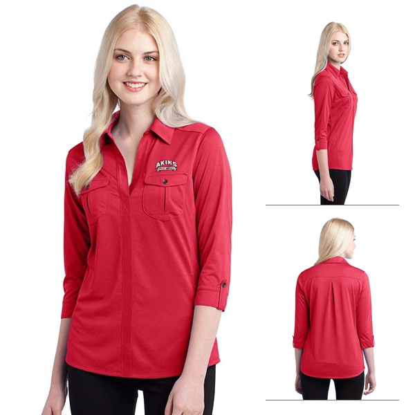 OGIO LOG115 Ladies' Pearl Polo Shirt Embroidered Logo OGIO 3/4 Sleeve