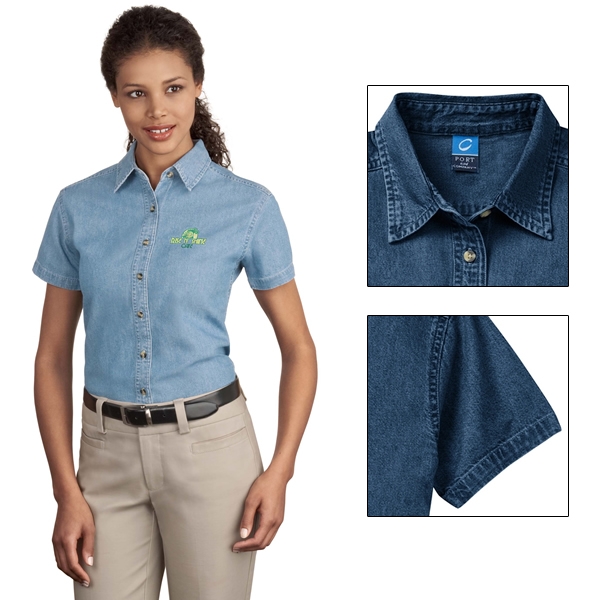 SP11 Port /& Company Short Sleeve Denim Shirt