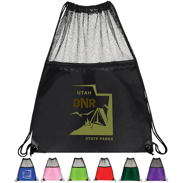 Promotional 210D Polyester Mesh Drawstring Backpack Customized 210D