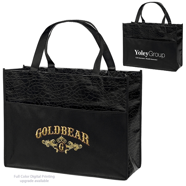 The Customized Couture Laminated Tote Bag is decorated by a Screen ...