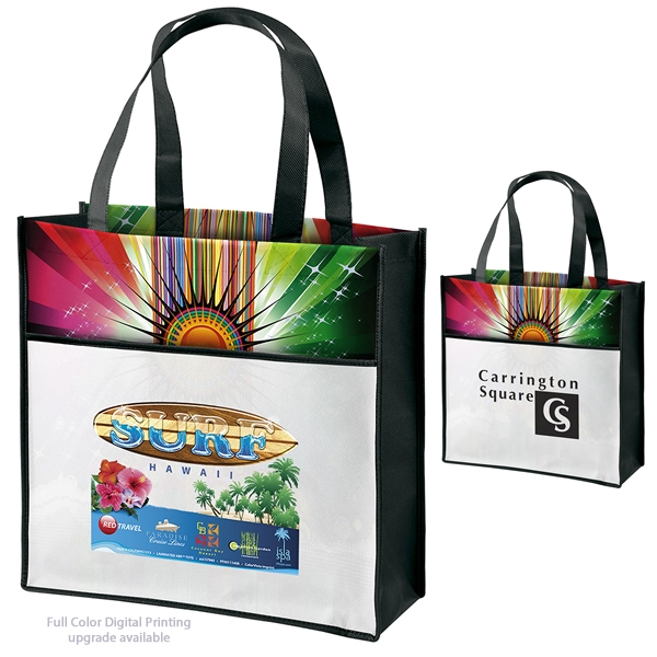 The Customized Cosmo Laminated Tote Bag is decorated by a Screen Print ...