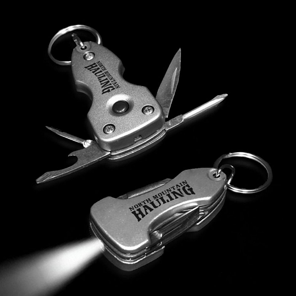 Promotional 2-1/4'' Silver Metal Keychain Tool Kit Flashlight | Customized 2-1/4'' Silver Metal ...