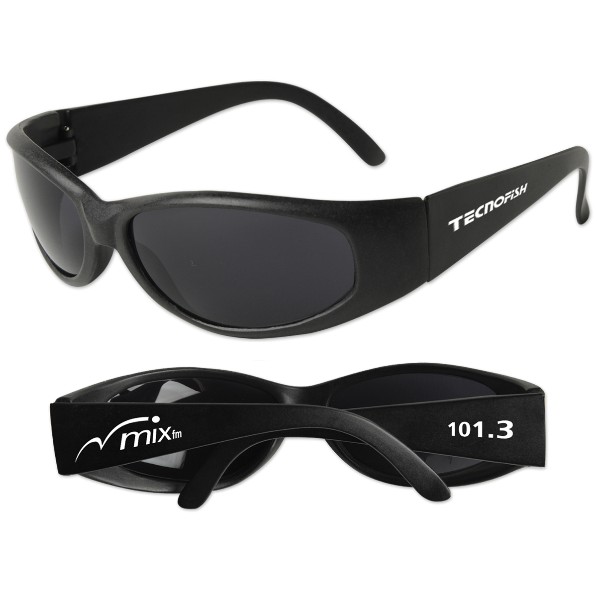 Promotional WrapAround Black Sunglasses Customized WrapAround Black