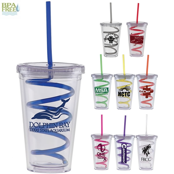 Promotional 16 oz. Curly Straw Carnival Cup Tumbler Customized 16 oz