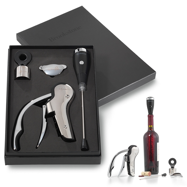 Promotional Brookstone Wine Connoisseur 4 Piece Chrome Gift Set