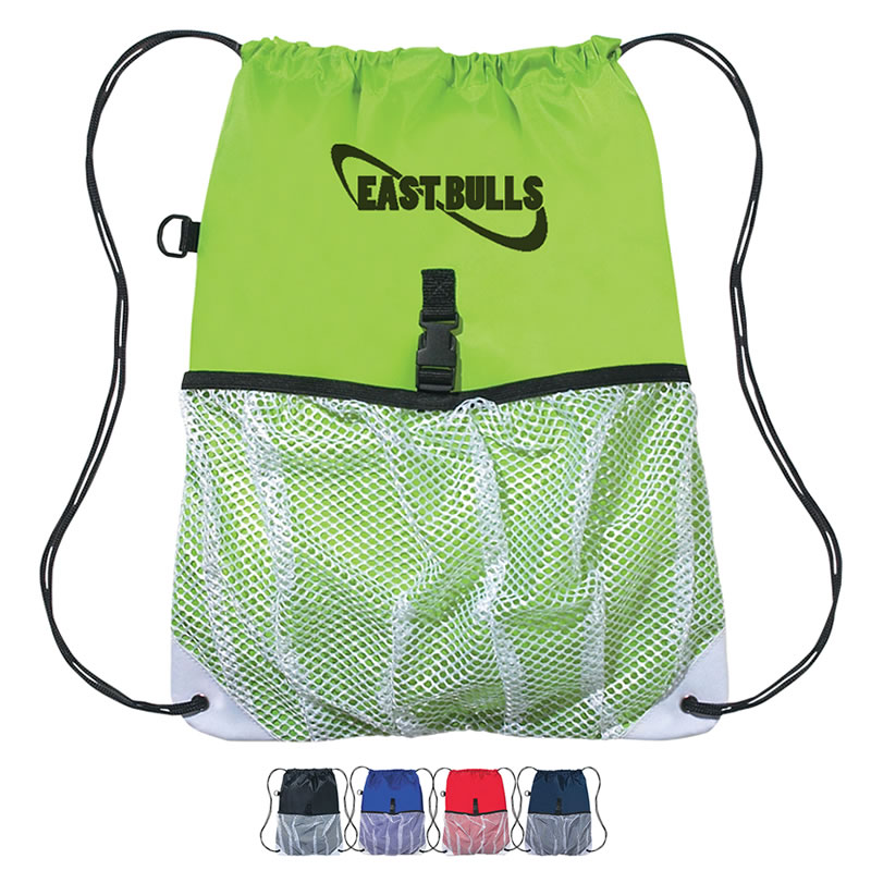 Promotional Sports Drawstring Backpack with Outside Mesh Pocket Customized Sports Drawstring