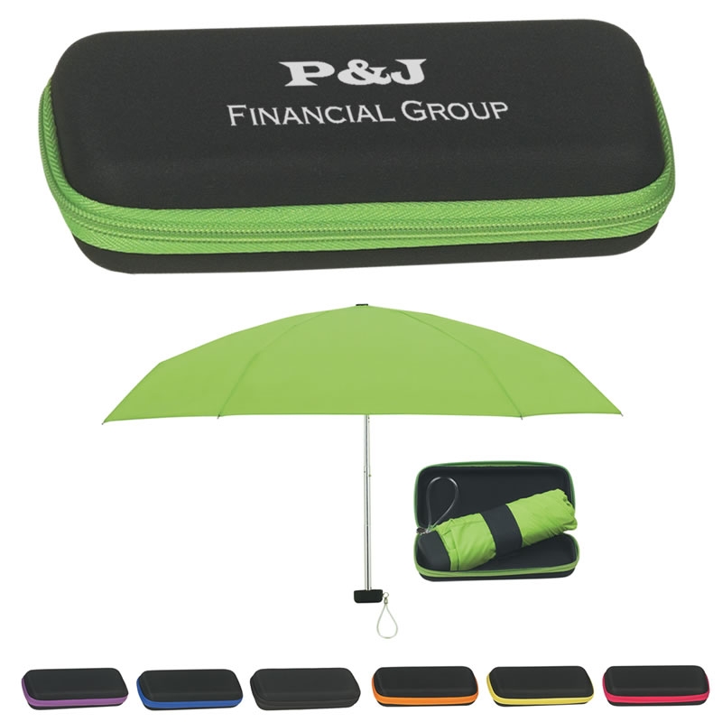 Promotional 37" Arc Folding Travel Umbrella with Eva Case Customized 37" Arc Folding Travel