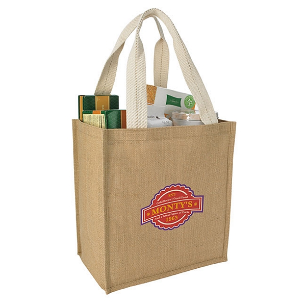 Promotional Products  Bags  Totes  Laminated Jute Grocery Tote Bag