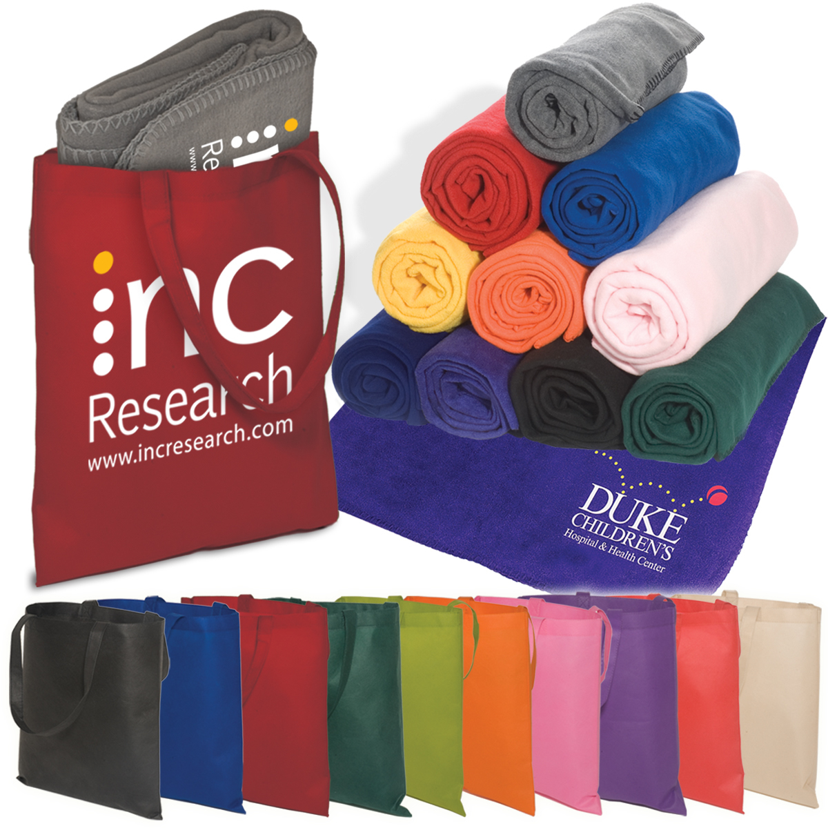 Promotional Fleece Blanket & Tote Combo Kit Customized Fleece Blanket