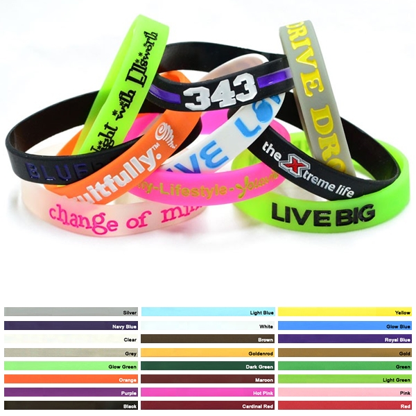 Customized 1/2-inch Colorfilled Silicone Wristbands | Promotional 1/2 ...