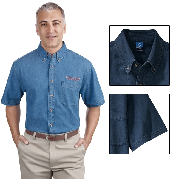 Port & Company SP11 Men's Short Sleeve Value Denim Shirt | Embroidered ...