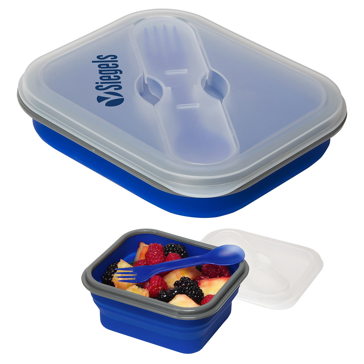 Promotional Collapsible Silicone Lunch Box with Fork & Spoon