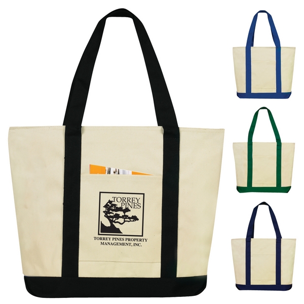 Customized TwoTone Zippered Canvas Boat Tote Bag Promotional Two