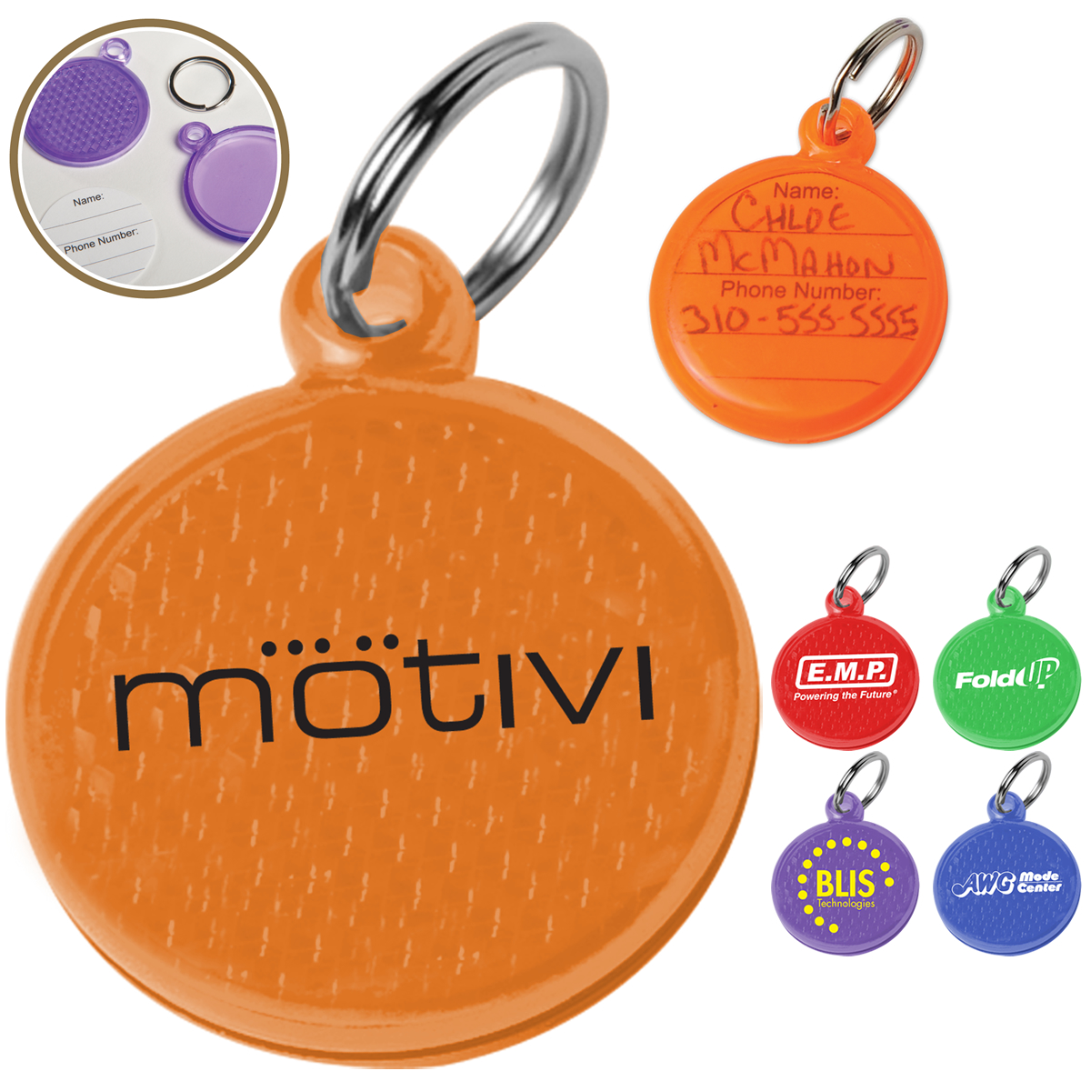 Promotional Round Reflector ID Tag Keychain Customized Round