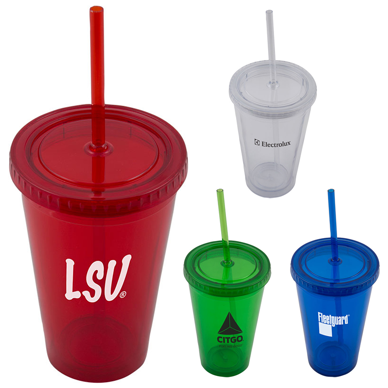 Promotional 16 oz Plastic Straw Tumbler | Customized 16 oz Plastic ...