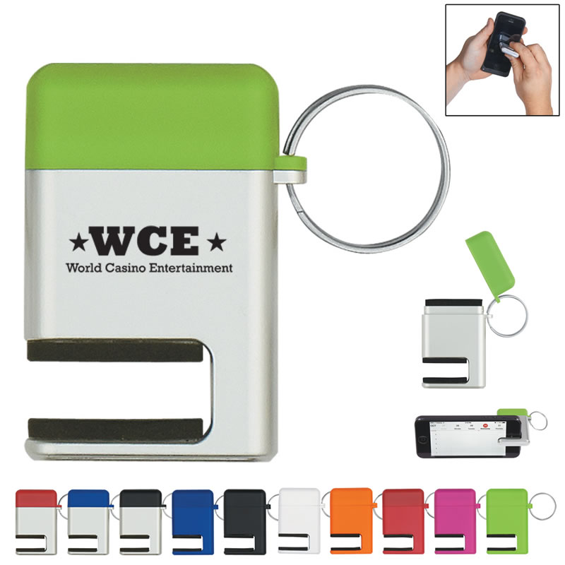 Customized 2in1 Keyring Phone Stand/Screen Cleaner Promotional 2in