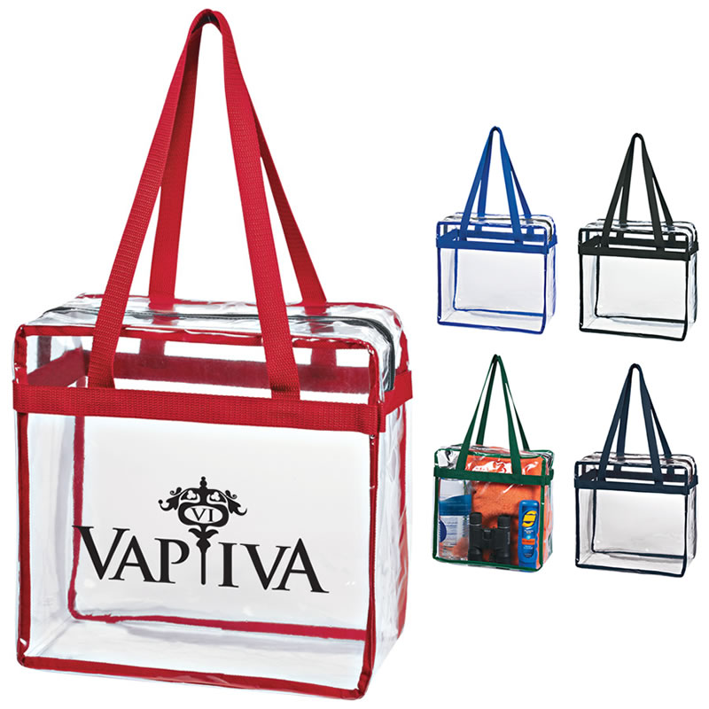 Promotional Zippered Clear Stadium Box Tote Bag | Customized Zippered ...