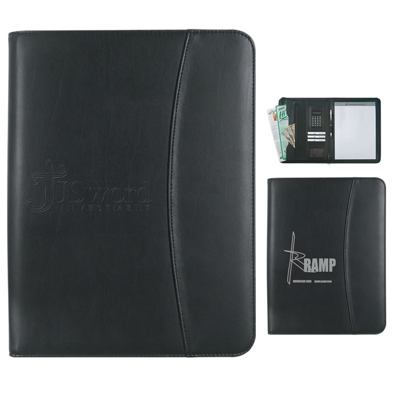 Customized Leather Look 8 " x 11" Zippered Portfolio with Calculator