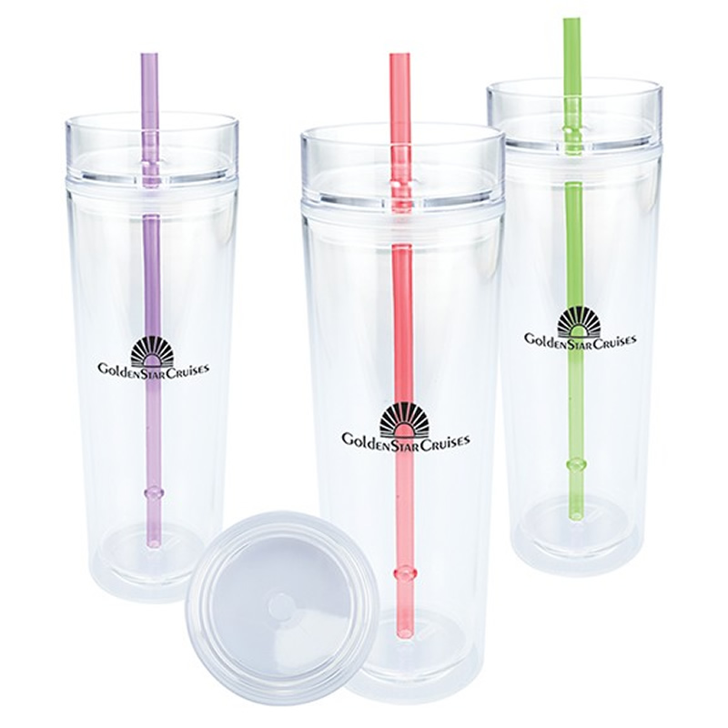 Promotional 15 oz. Skinny Cylinder Straw Tumbler | Customized 15 oz ...