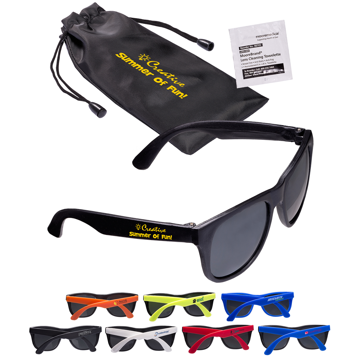 Promotional Matte Sunglasses & Lens Cleaning Wipe in a Pouch